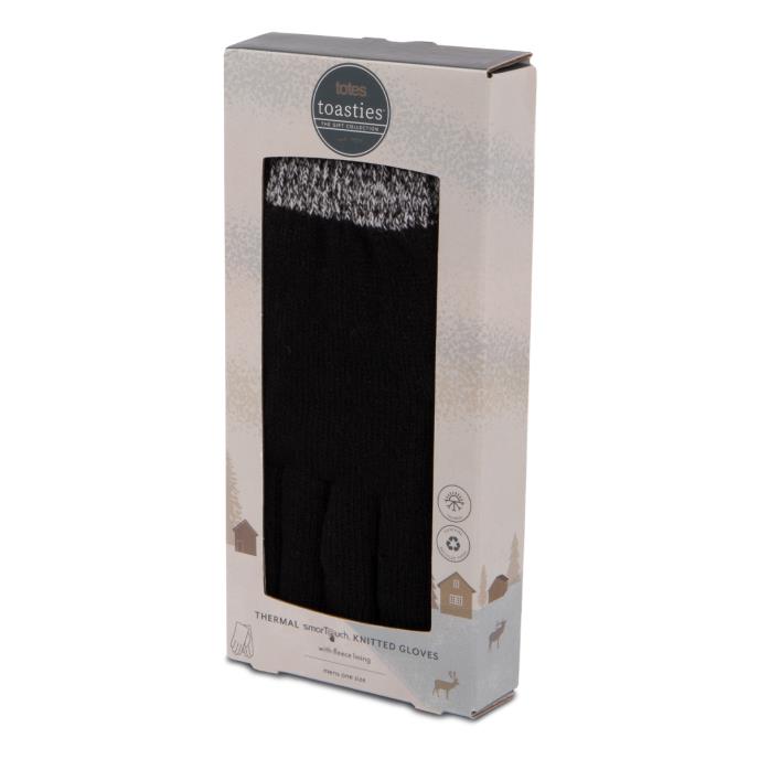 totes toasties® Mens Stretch Knitted SmarTouch Gloves With Brushed Inner Black Extra Image 1